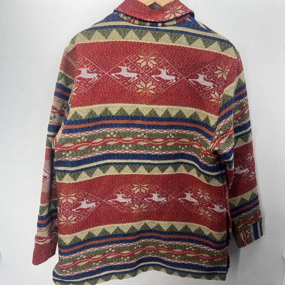 Vintage 90's Tapestry Woven Knit Jacket Wool Blend Western Deer Womens Medium - Picture 7 of 12